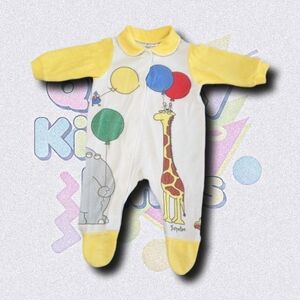 Vtg Sandra Boynton Fleece Footie Pajamas | Giraffe Elephant Balloon NB/11lb